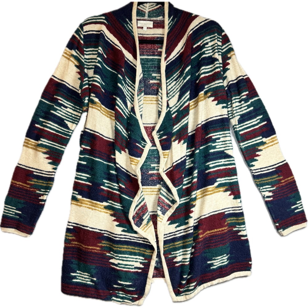 Lucky Brand Cardigan Women Size M Multicolor Southwestern Open Front Draped
